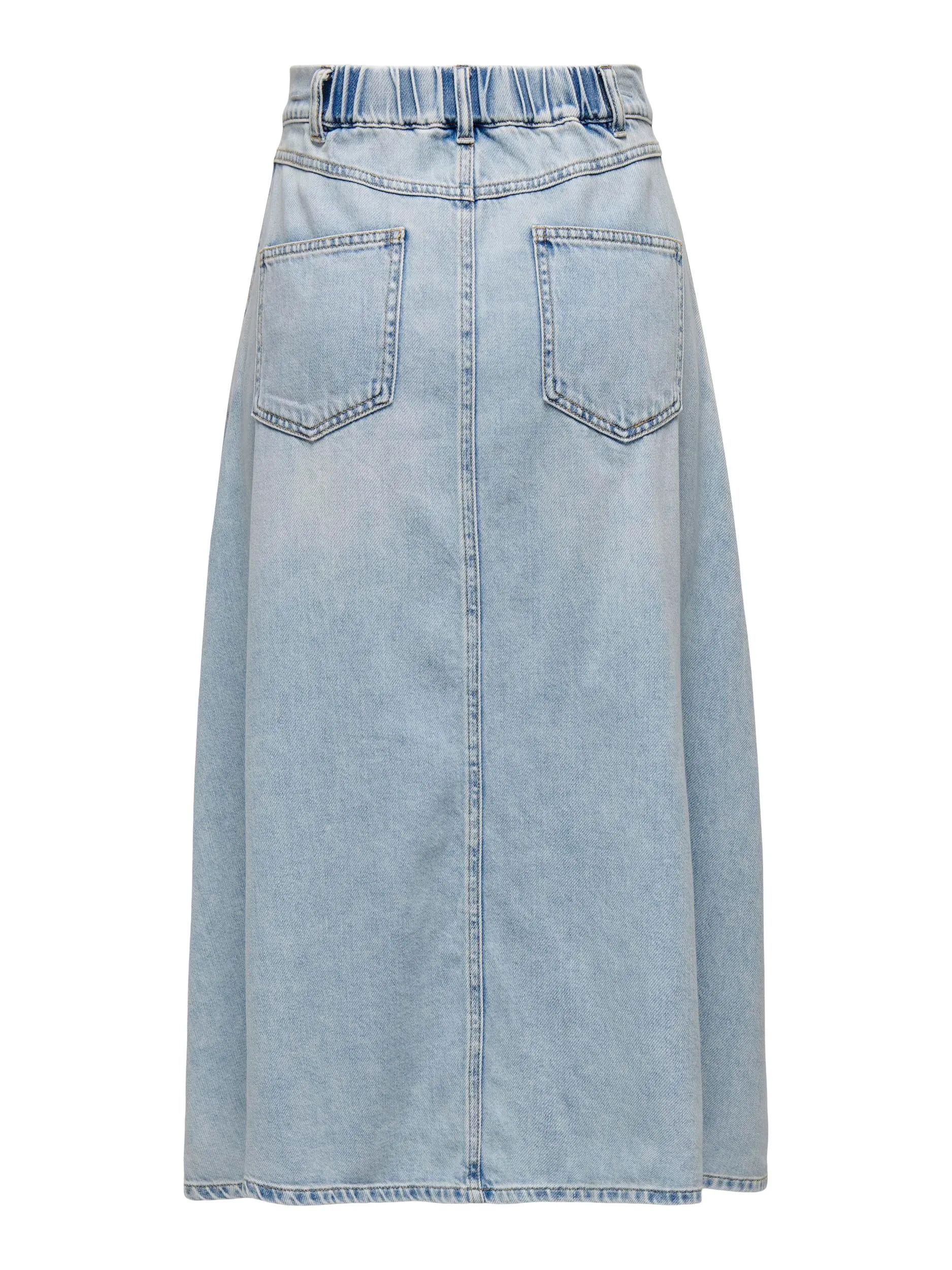 Only - High Waisted Flared Blue Denim Midi Skirt