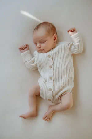 Organic Cotton Long Sleeve Rib Stitch Baby Romper - Oat