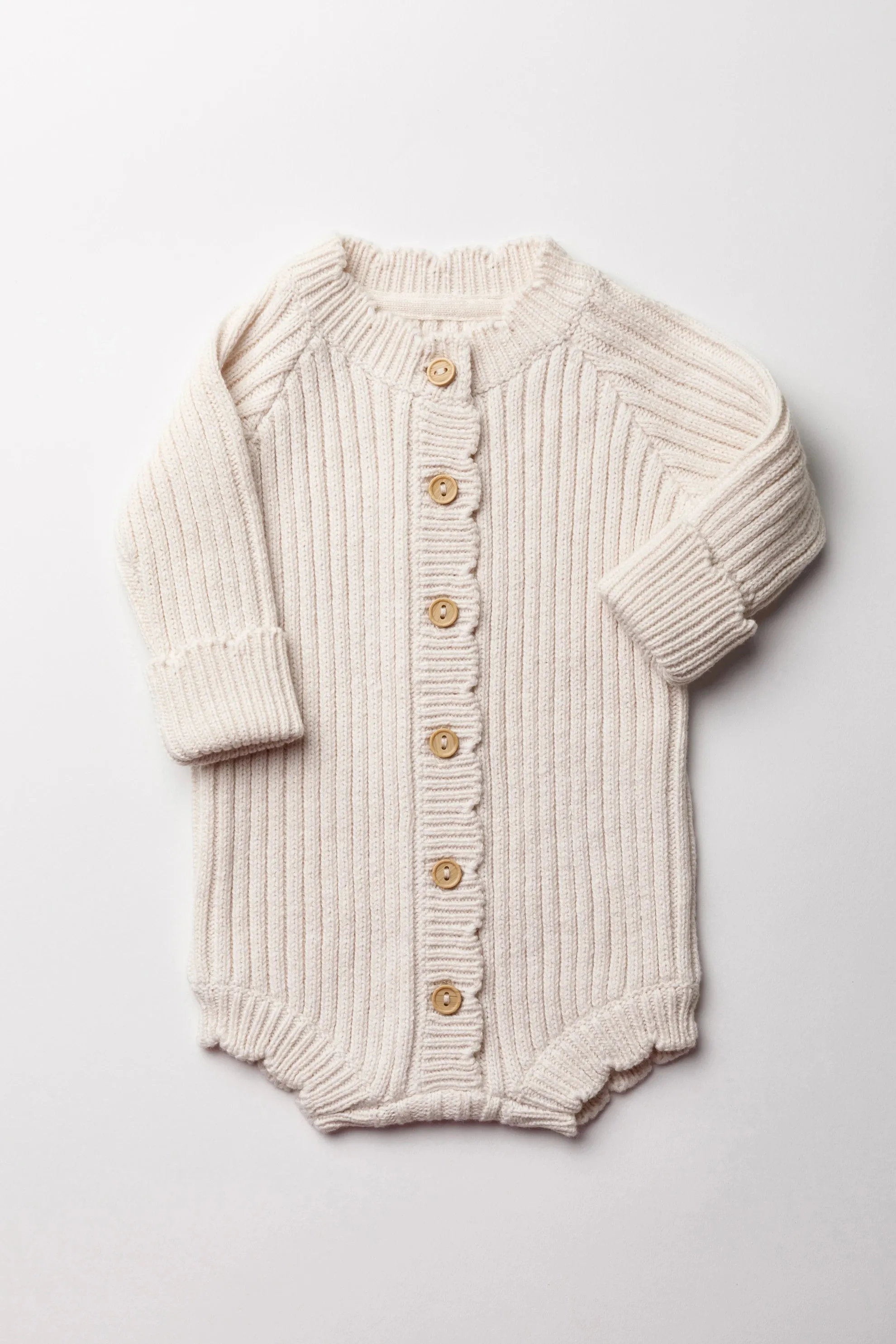 Organic Cotton Long Sleeve Rib Stitch Baby Romper - Oat