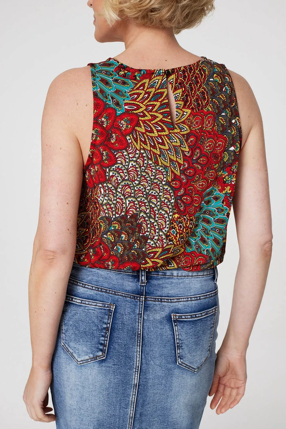 Peacock Print Jersey Vest Top