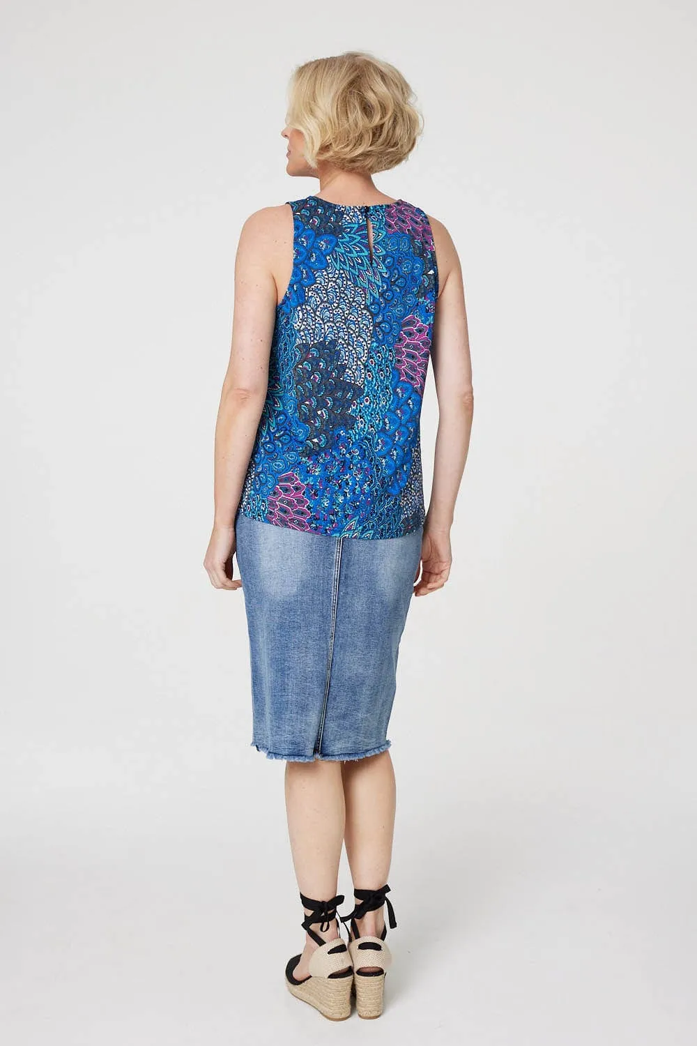 Peacock Print Jersey Vest Top