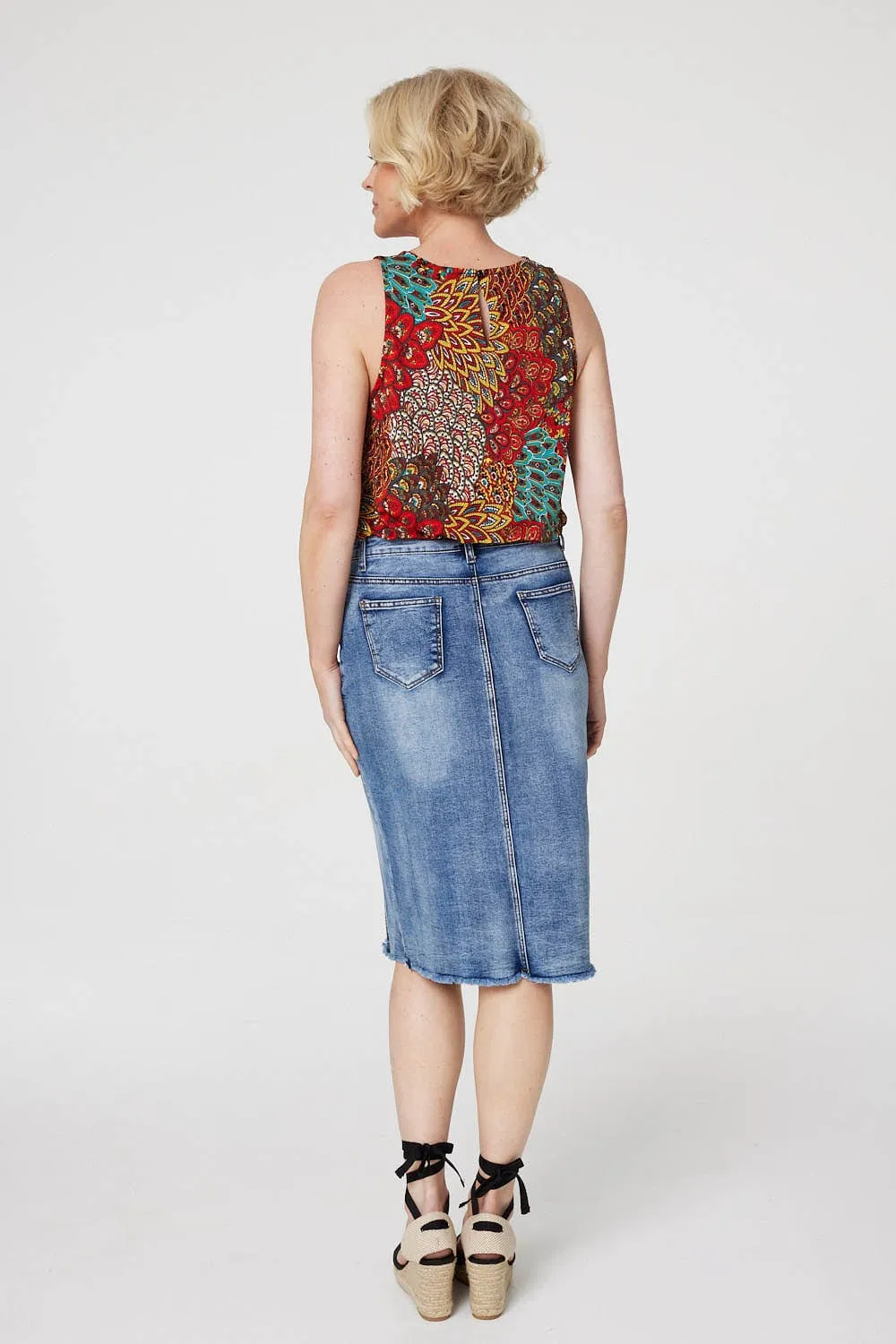 Peacock Print Jersey Vest Top