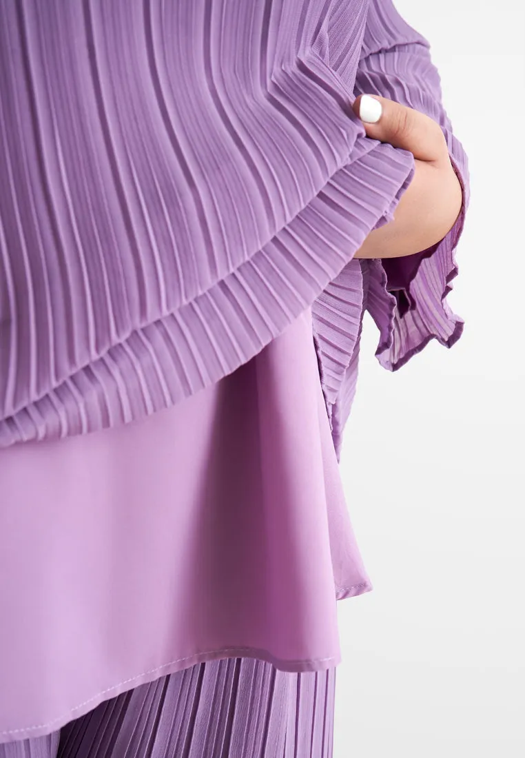 Pearly Chiffon Pleated Pants Set - Light Purple