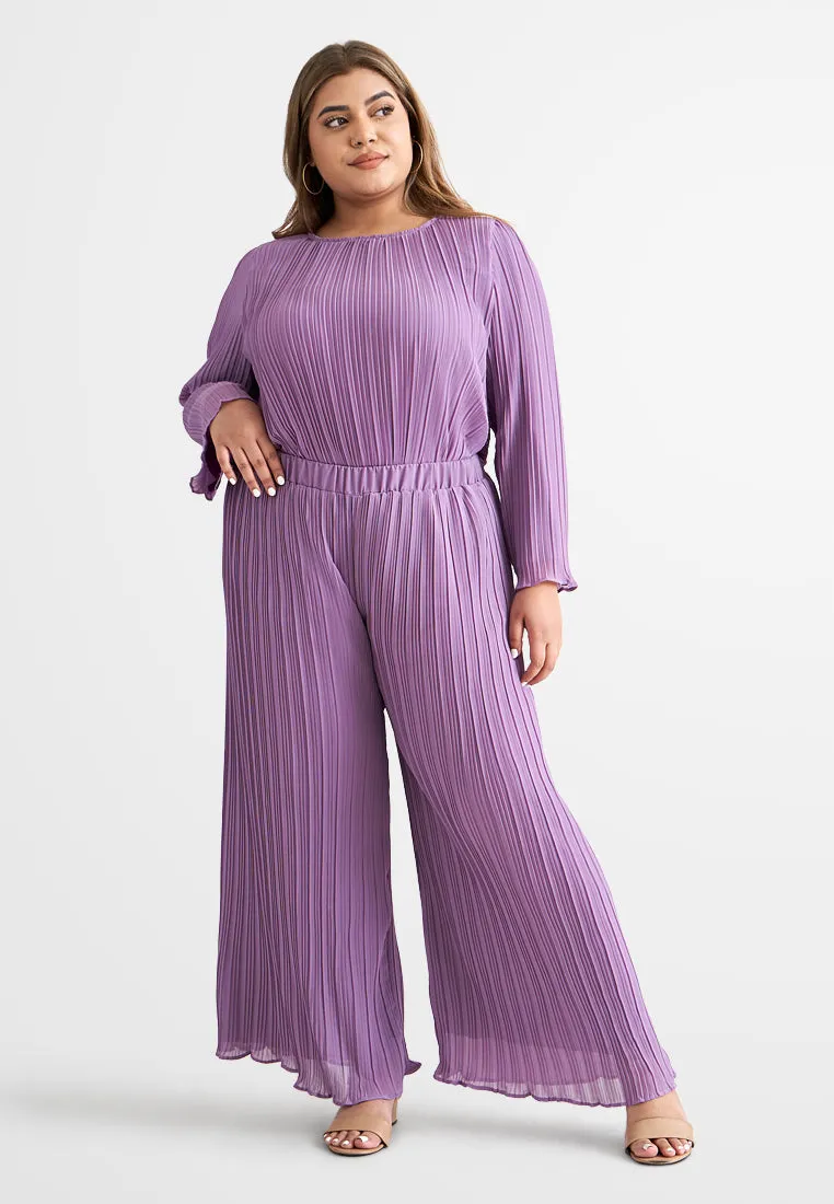 Pearly Chiffon Pleated Pants Set - Light Purple