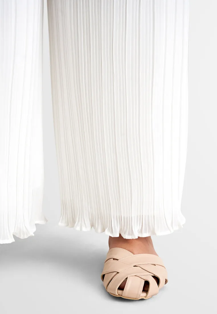 Pearly Chiffon Pleated Pants Set - White