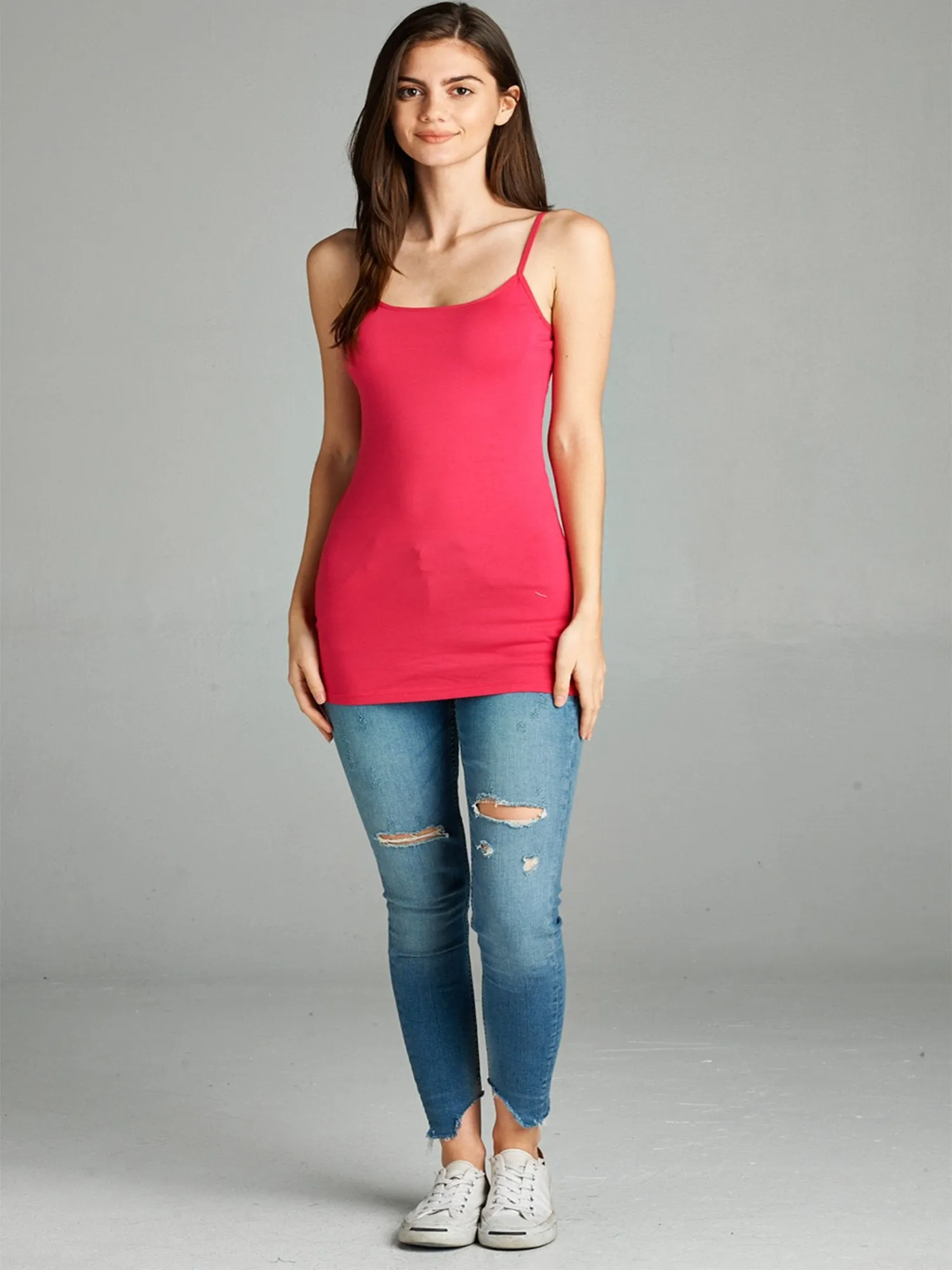 Plain Long Spaghetti Strap Tank Top Camis Basic Camisole Cotton Plus Size