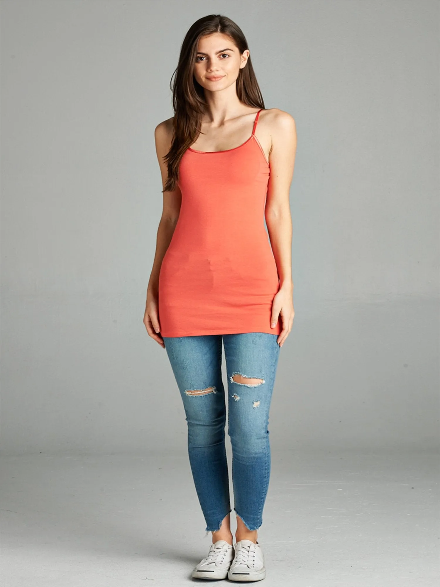 Plain Long Spaghetti Strap Tank Top Camis Basic Camisole Cotton Plus Size