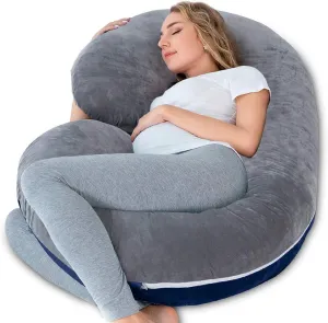 Pregnancy Pillow,Maternity Body Pillow with Velvet Cover,C Shaped Body Pillow for Sleeping (Blue&Grey)