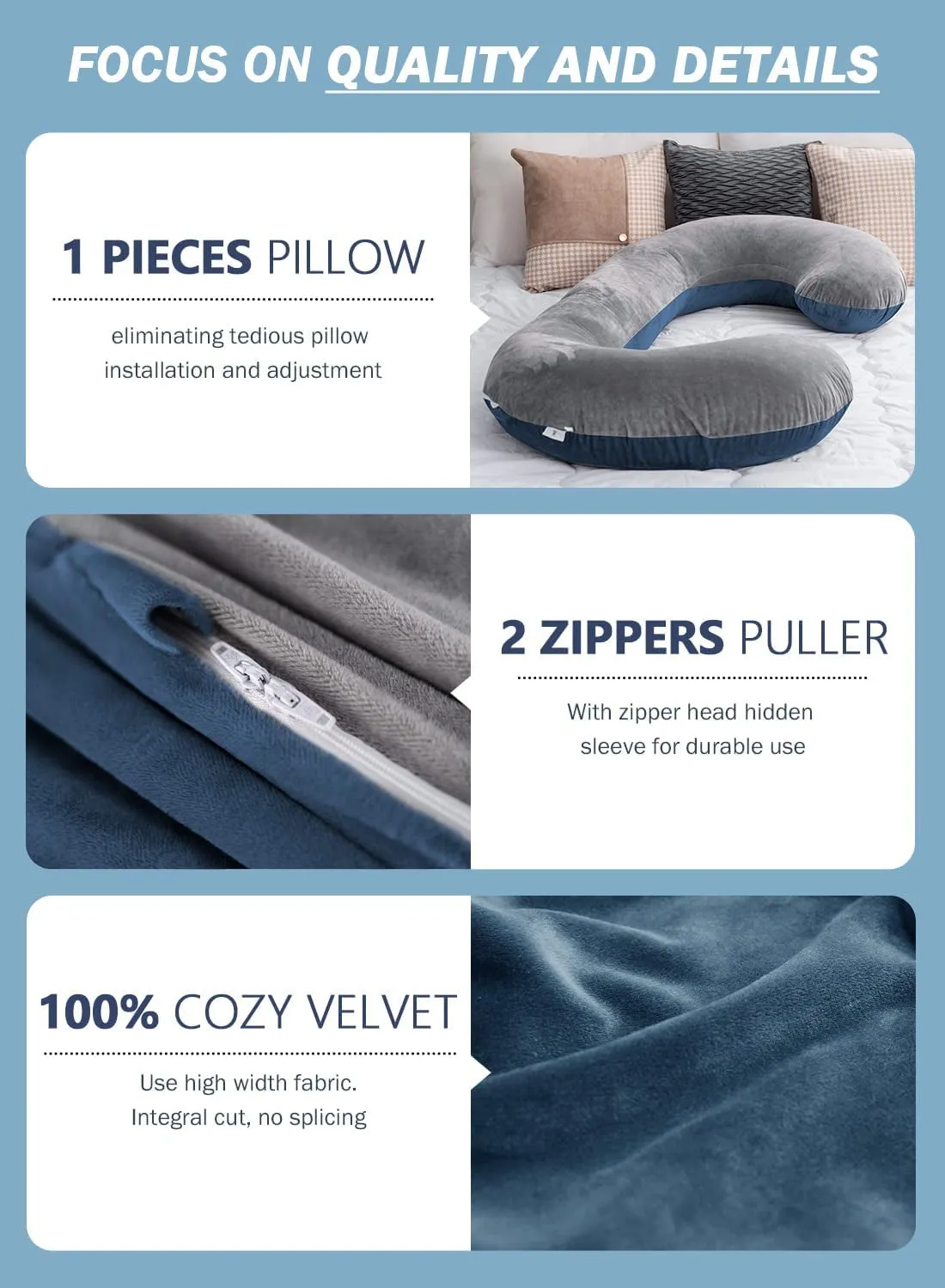 Pregnancy Pillow,Maternity Body Pillow with Velvet Cover,C Shaped Body Pillow for Sleeping (Blue&Grey)