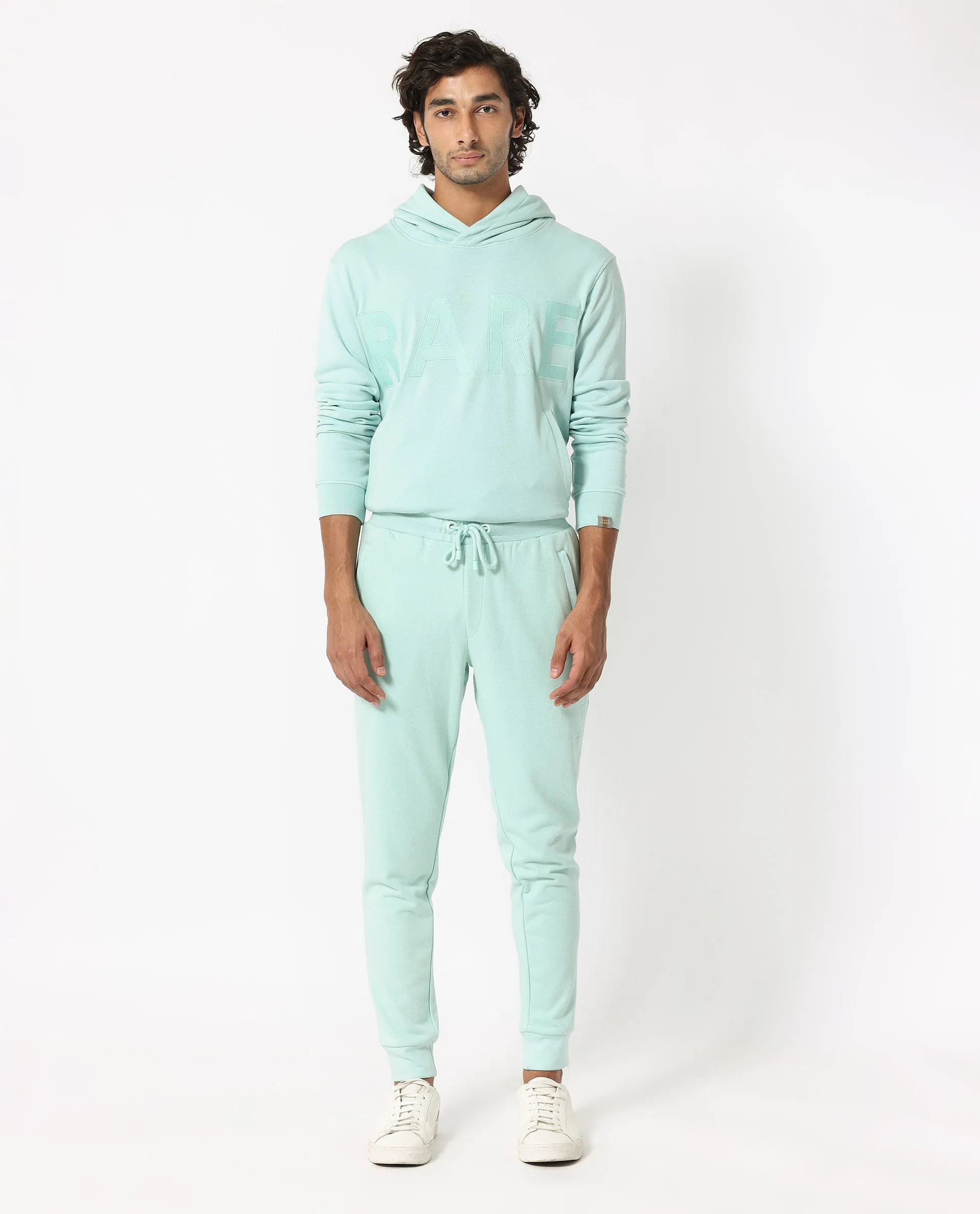 Rare Rabbit Men's Shiga Light Blue Cotton Polyester Fabric Drawstring Closure Regular Fit Mid Rise Trackpant