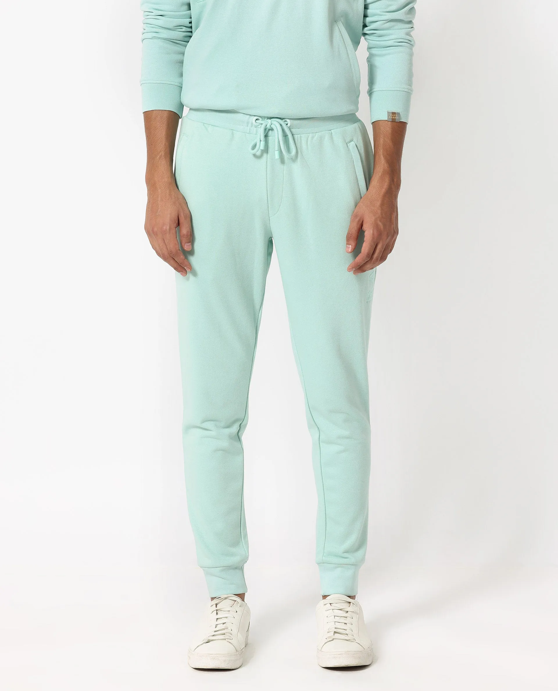 Rare Rabbit Men's Shiga Light Blue Cotton Polyester Fabric Drawstring Closure Regular Fit Mid Rise Trackpant