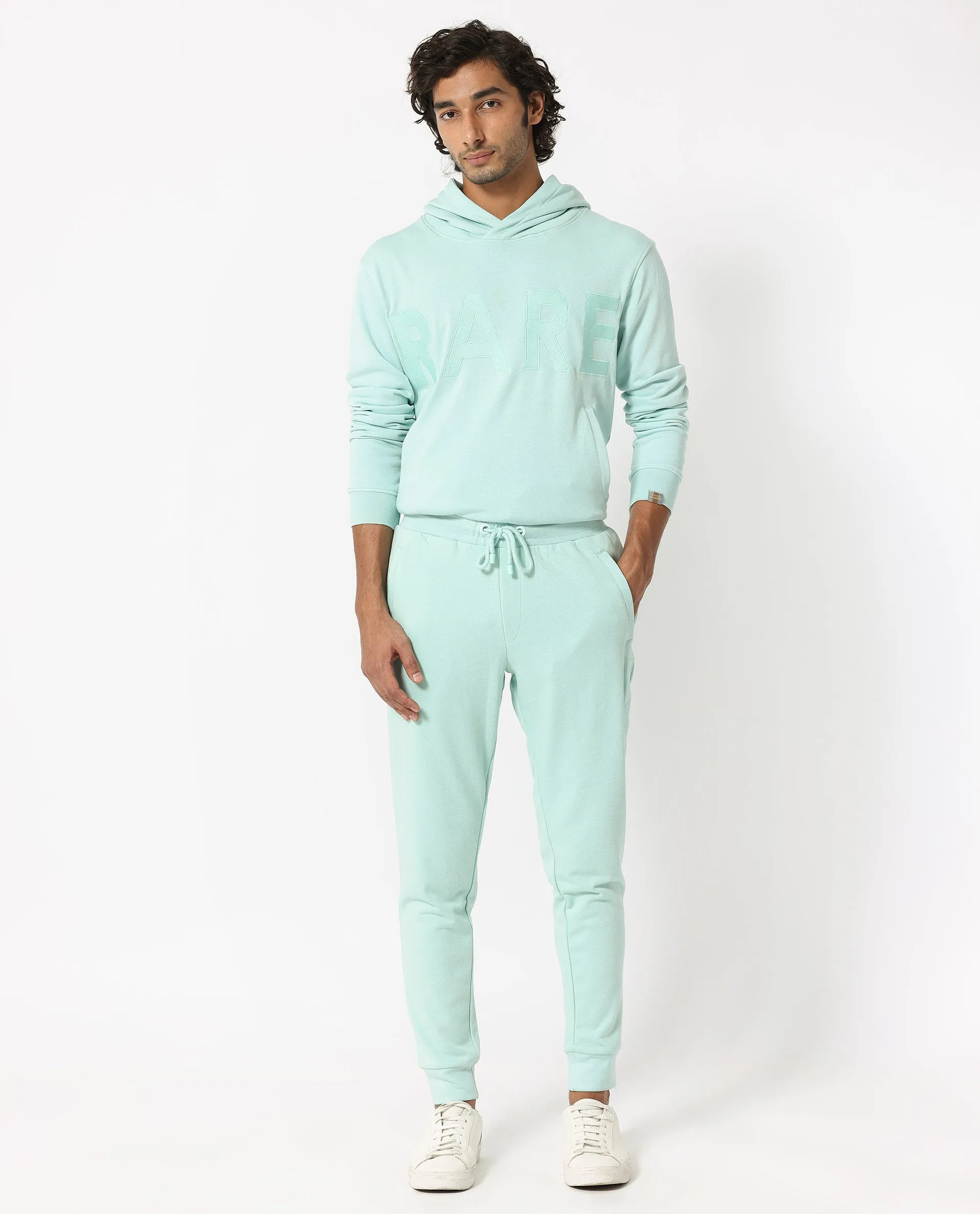 Rare Rabbit Men's Shiga Light Blue Cotton Polyester Fabric Drawstring Closure Regular Fit Mid Rise Trackpant