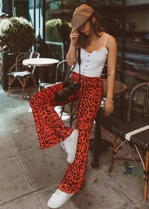 Red Leopard Animal Print Flare Pants Bell Bottoms