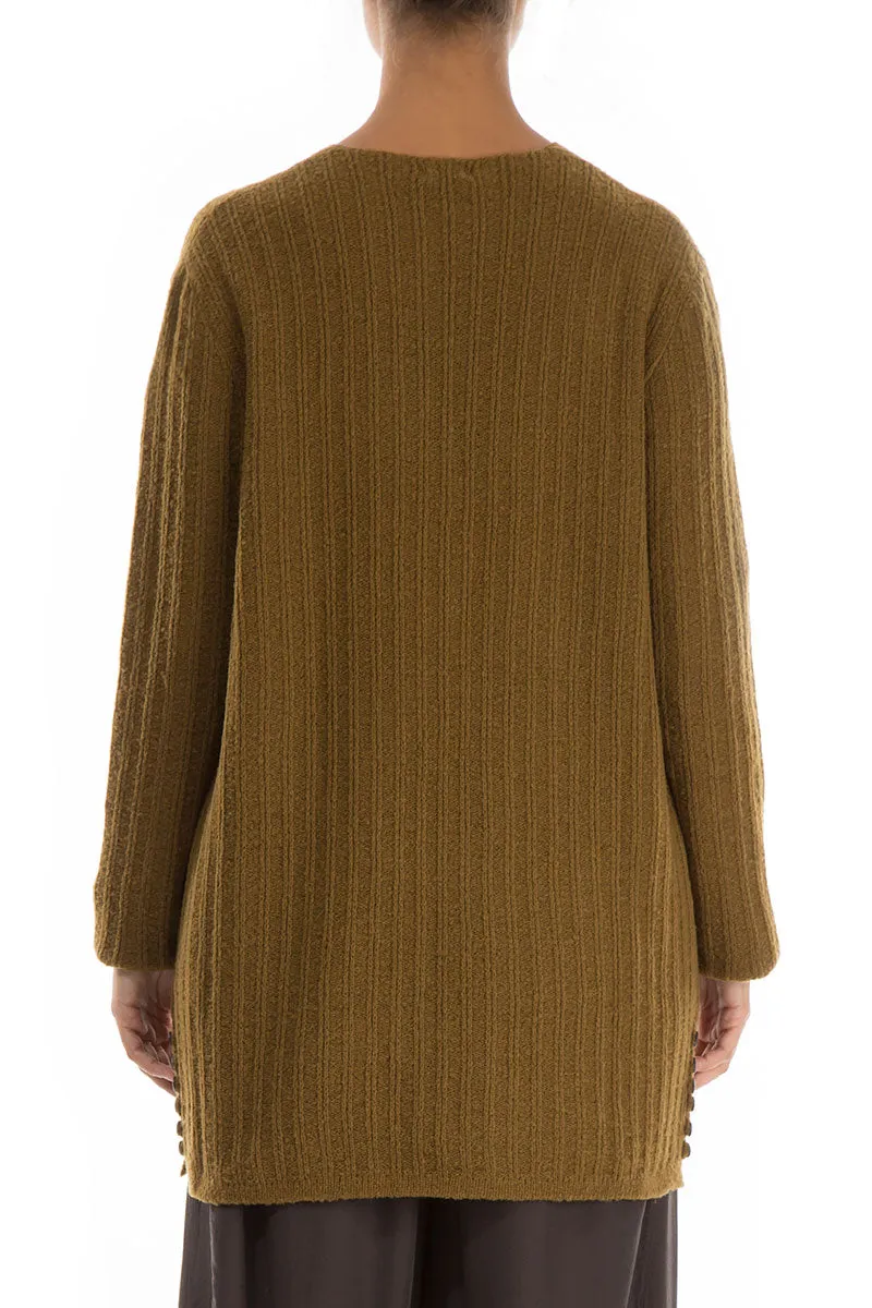 Ribbed Mustard Wool Cardigan