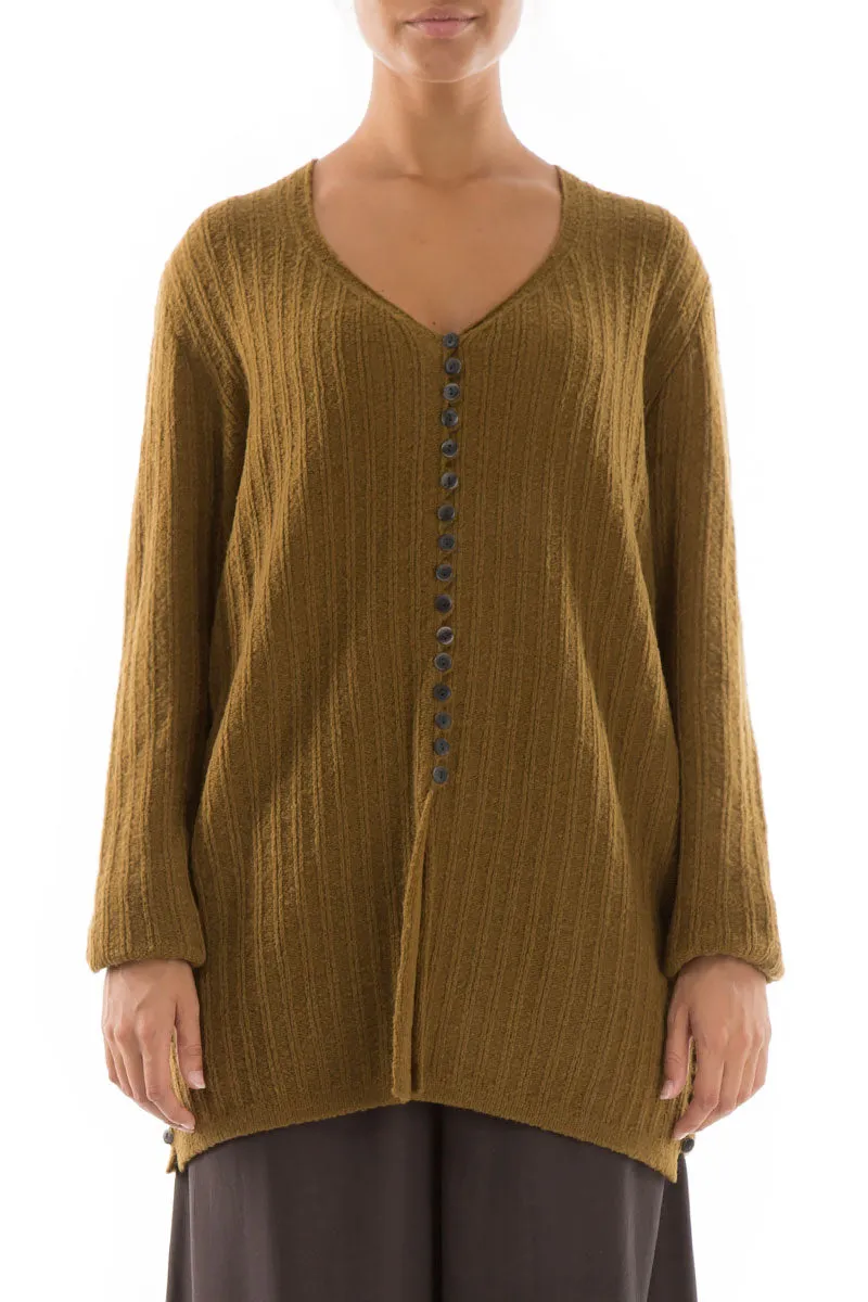 Ribbed Mustard Wool Cardigan