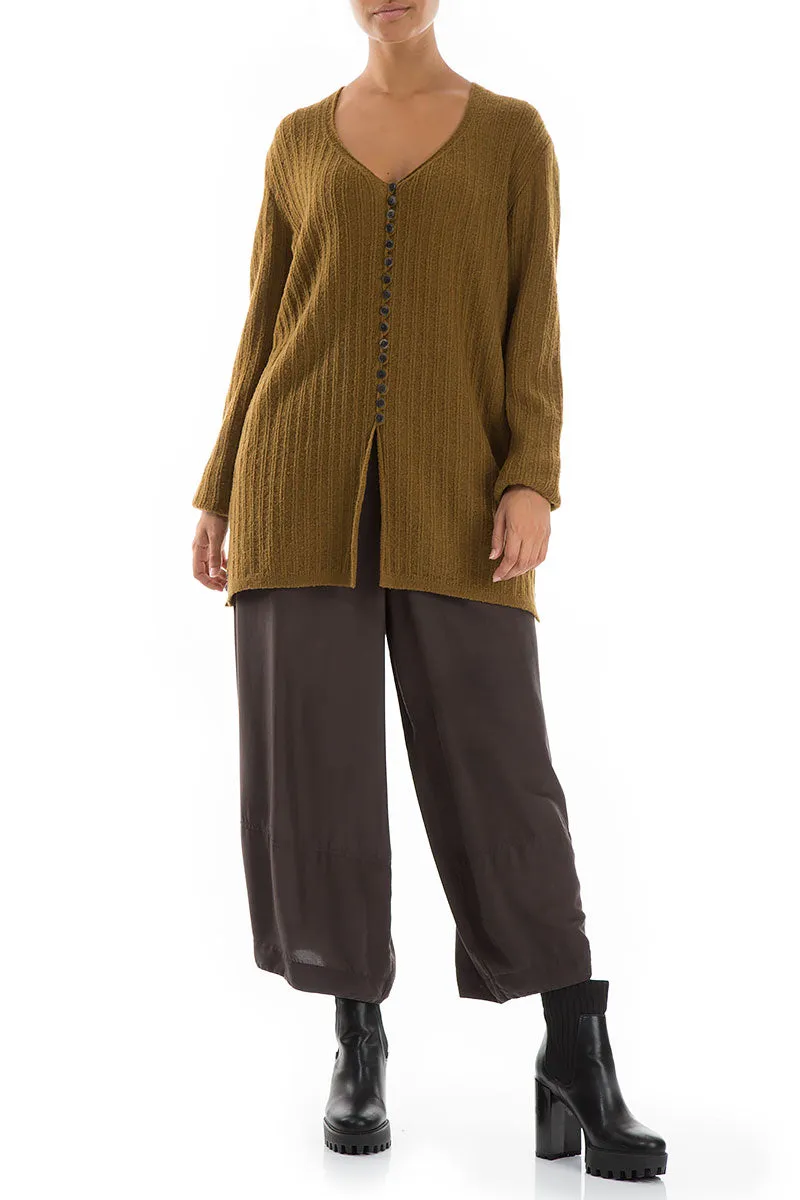 Ribbed Mustard Wool Cardigan