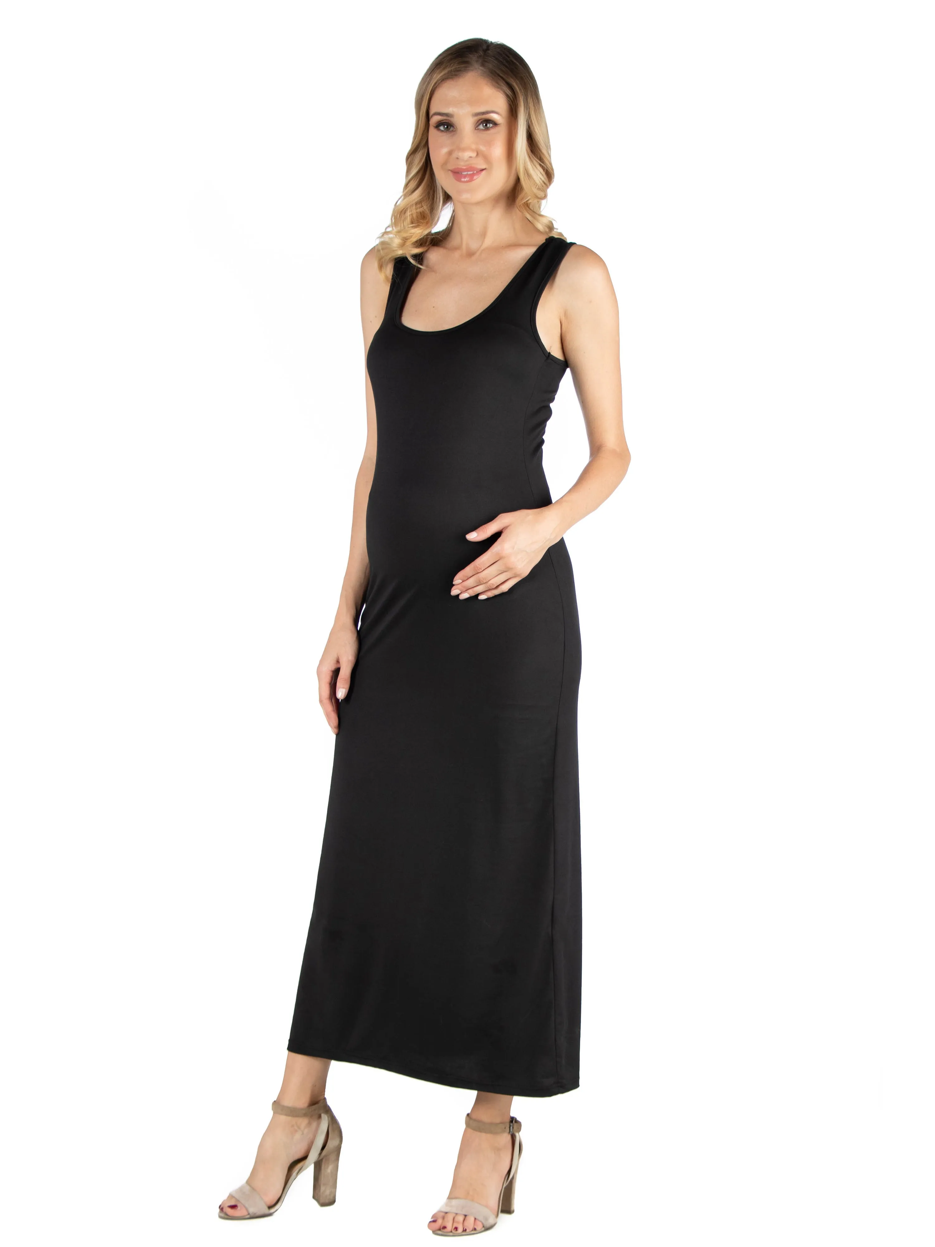 Scoop Neck Maternity Maxi Dress with Racerback Detail