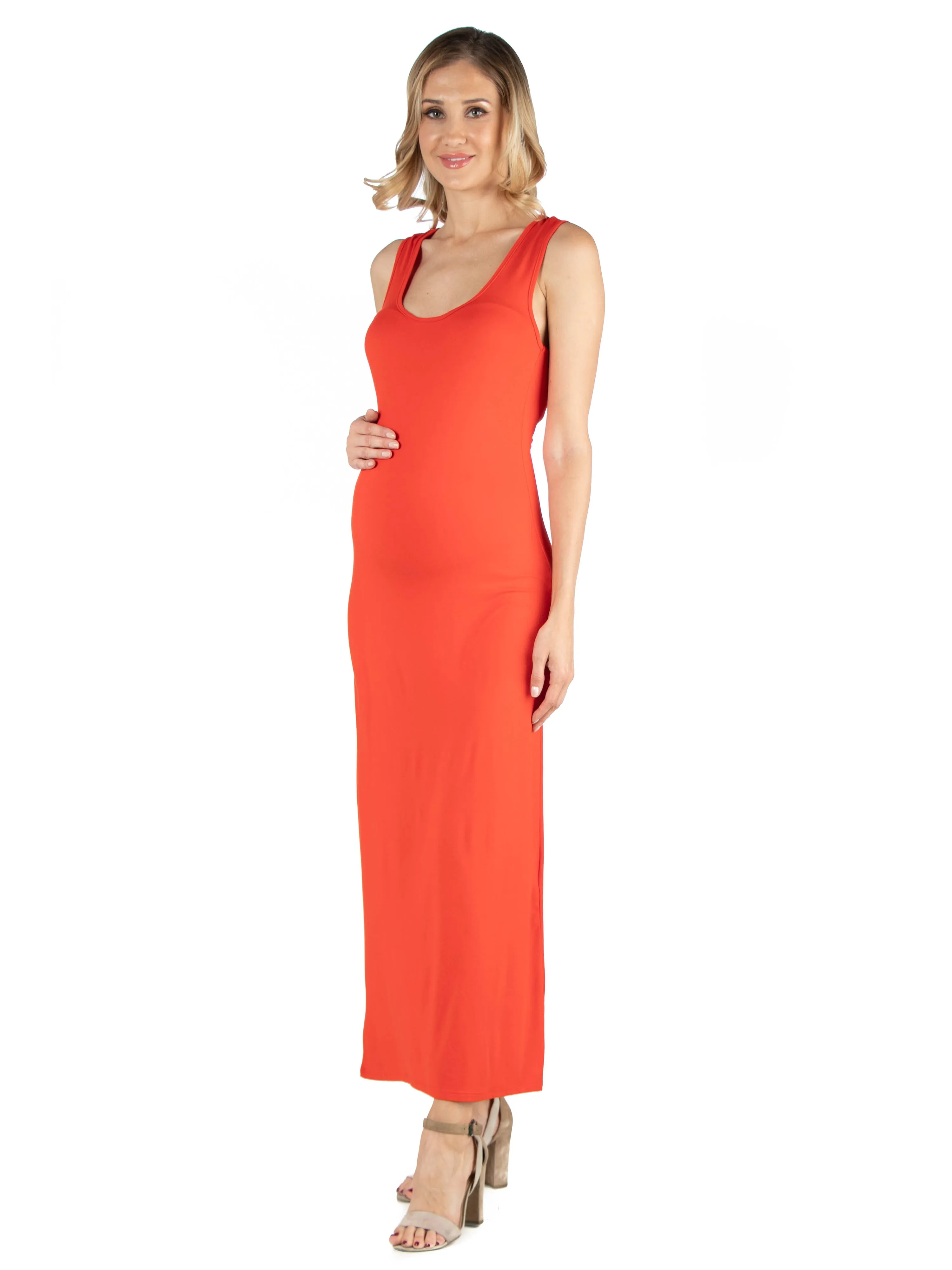 Scoop Neck Maternity Maxi Dress with Racerback Detail