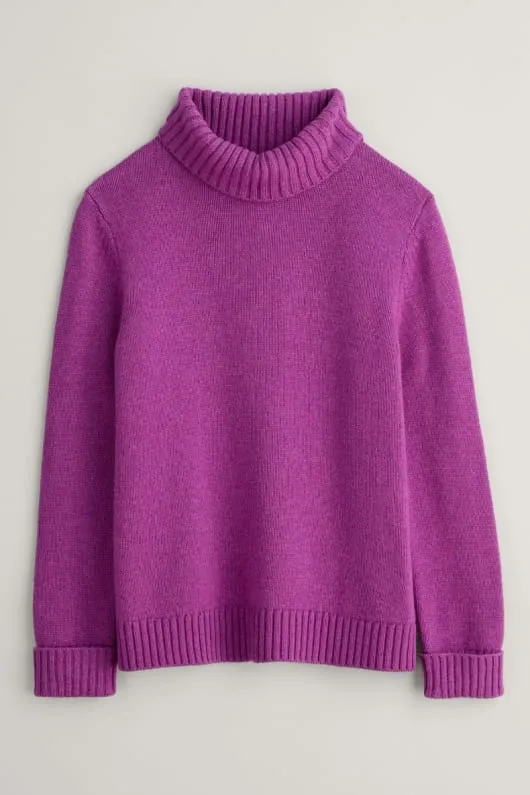 Seasalt Ladies Braque Lambswool Blend Roll Neck Jumper Wild Orchid