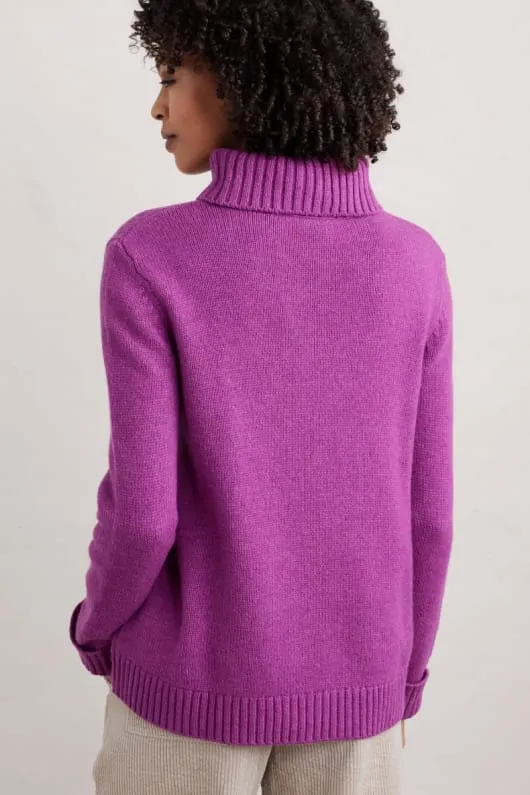 Seasalt Ladies Braque Lambswool Blend Roll Neck Jumper Wild Orchid