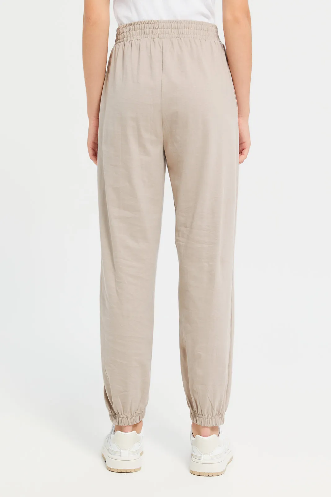 Senior Girls Beige Elasticated Waist Active Pants