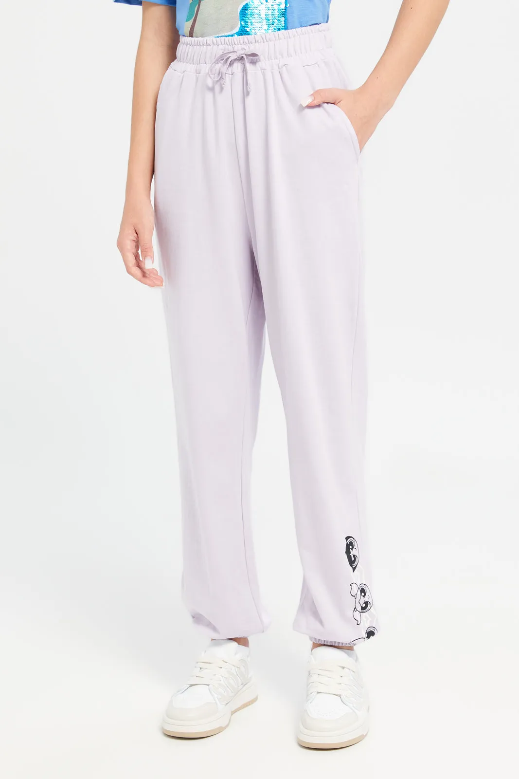 Senior Girls Lilac Power Puff Printed Track Pants