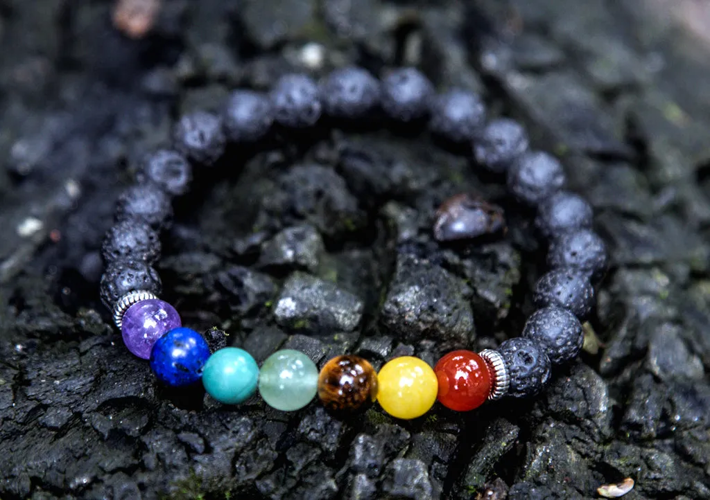 Seven  Chakra  Lava Bead Bracelet Yoga Jewelry