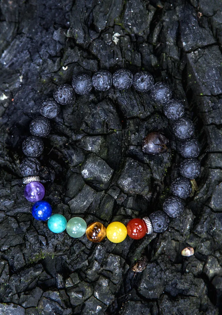 Seven  Chakra  Lava Bead Bracelet Yoga Jewelry