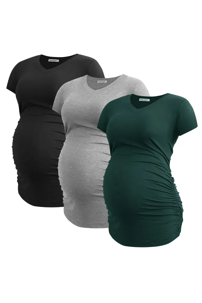 Smallshow V Neck Maternity Tops 3-Pack