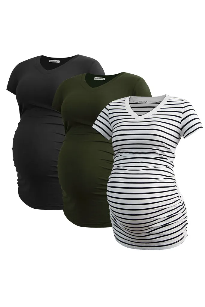 Smallshow V Neck Maternity Tops 3-Pack