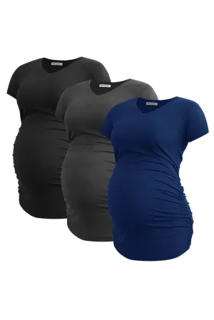 Smallshow V Neck Maternity Tops 3-Pack