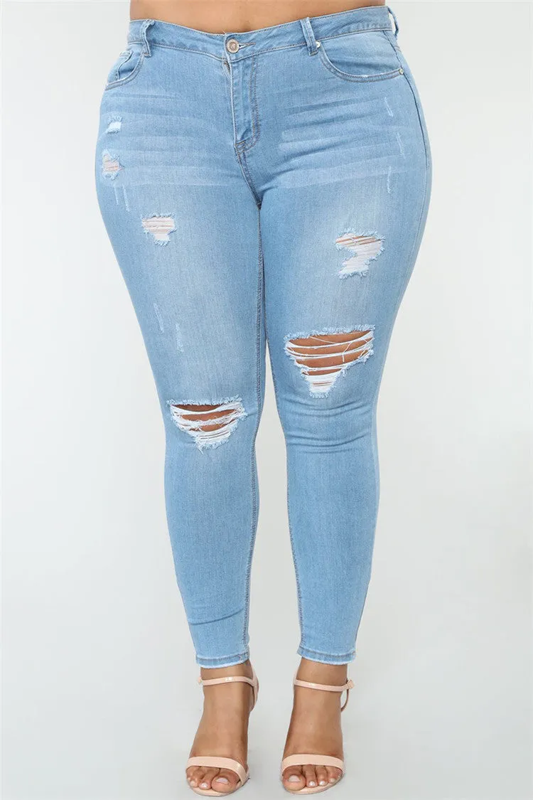 Stretchable Plus Size Distressed Pants