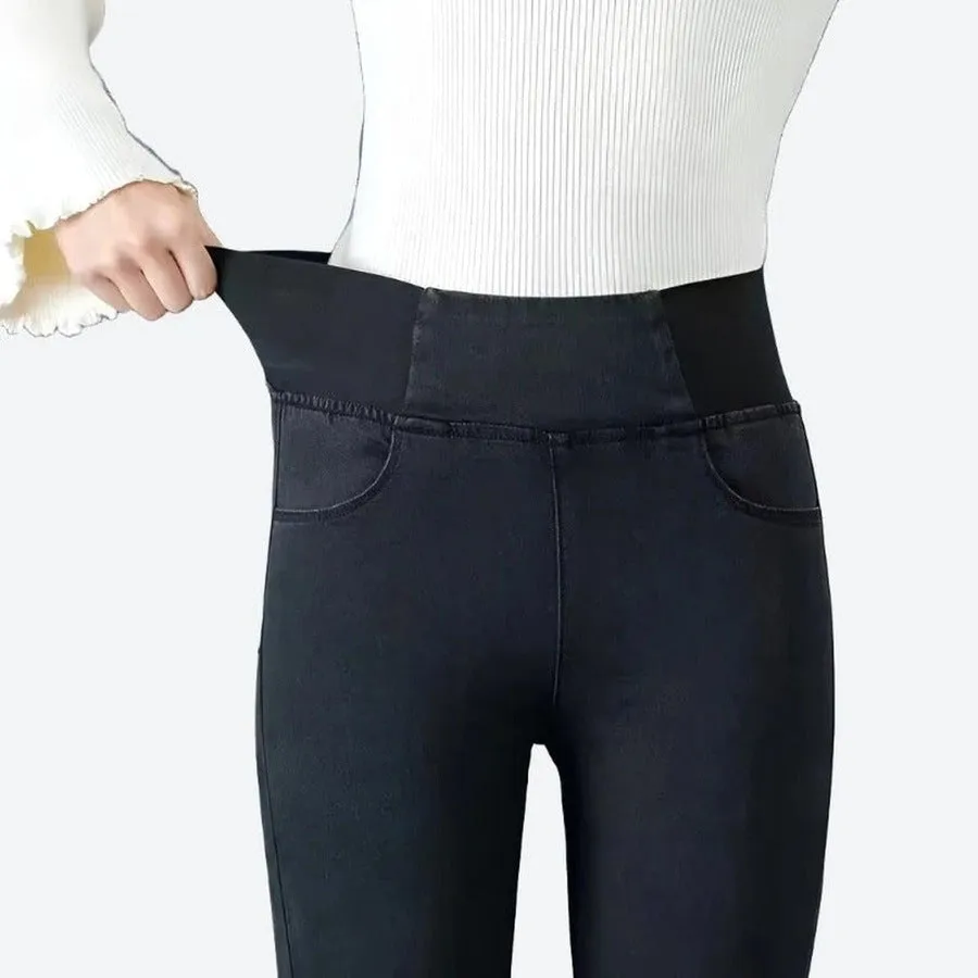 Stretchy High-Waisted Maternity Denim Trousers