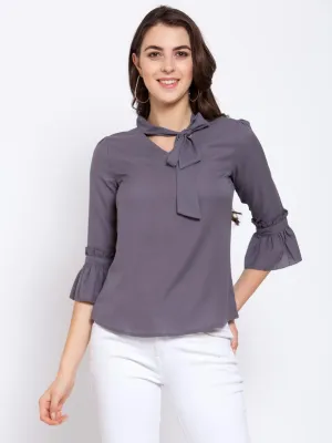 Style Quotient Women Solid Grey Polymoss Regular smart casual Top