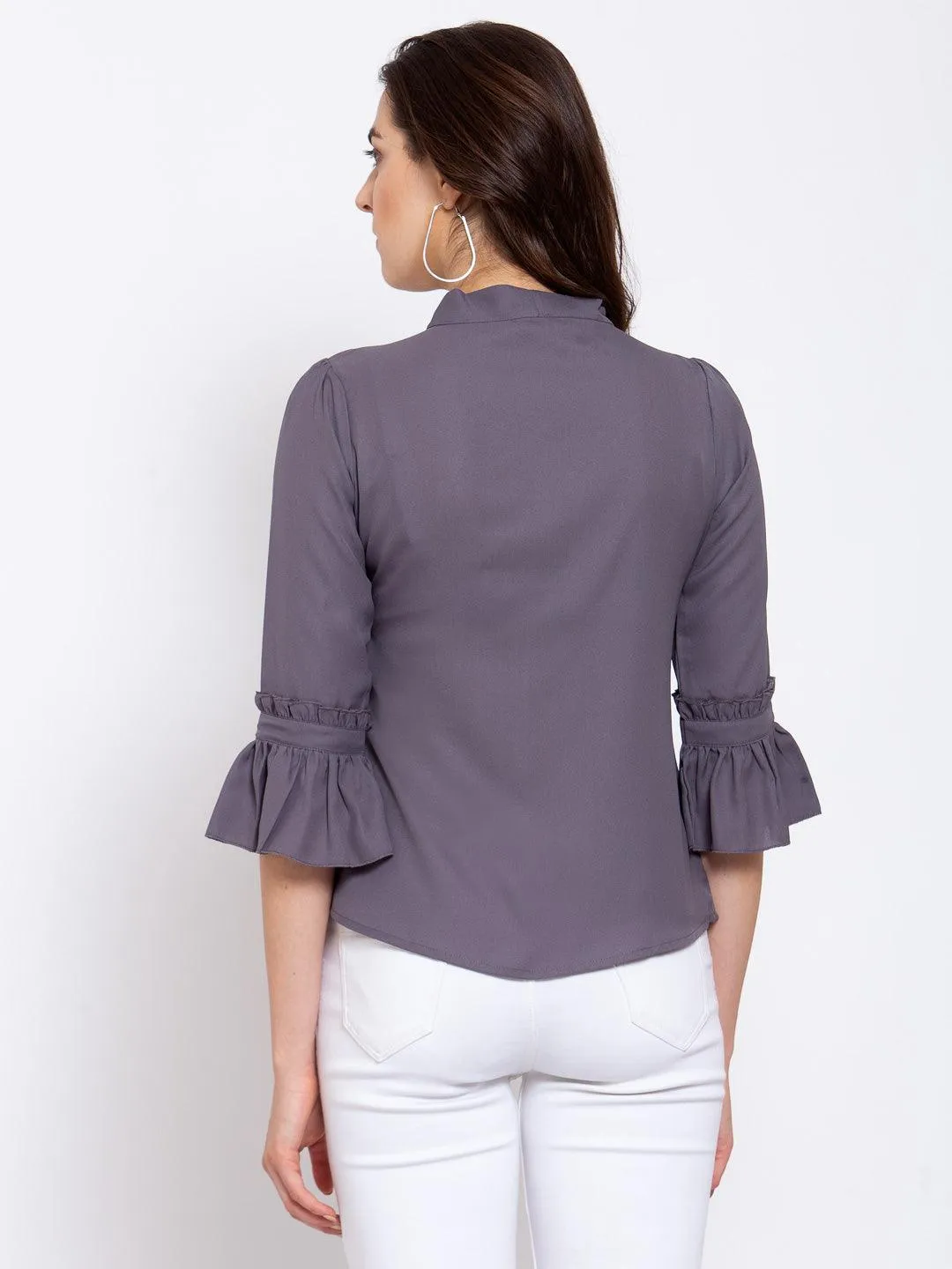 Style Quotient Women Solid Grey Polymoss Regular smart casual Top