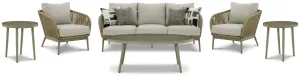 Swiss Valley Outdoor Sofa and  2 Lounge Chairs with Coffee Table and 2 End Tables in Beige