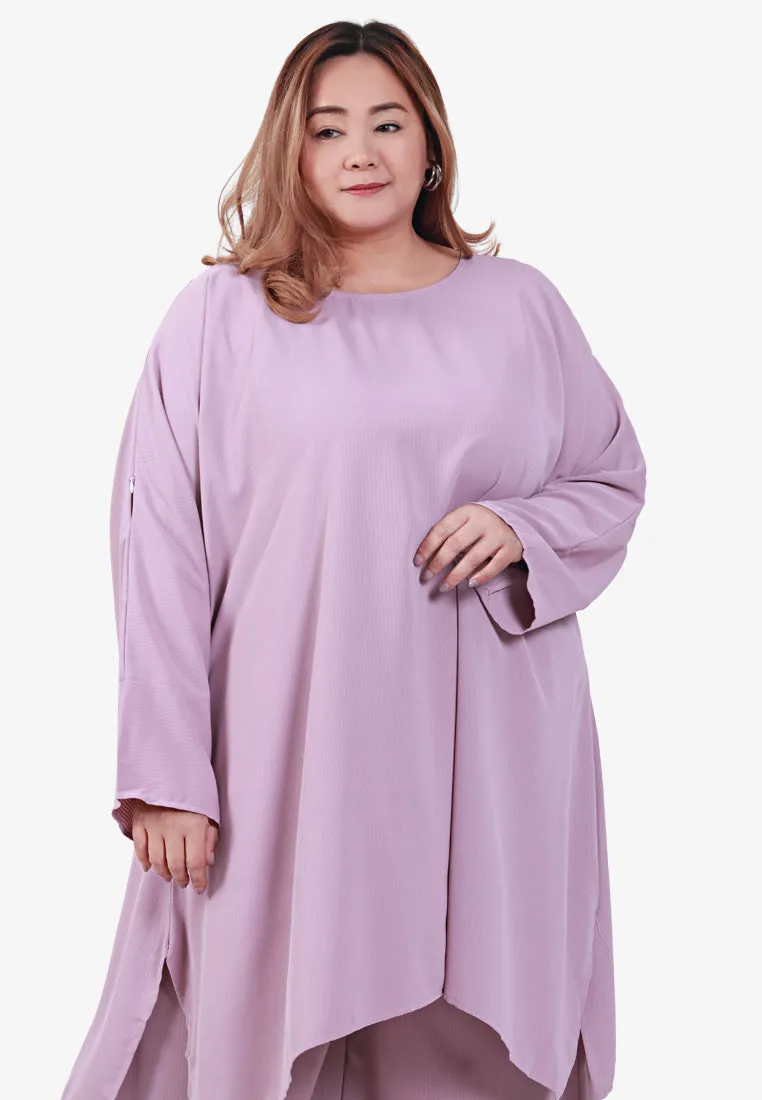 Veanna Vaccine-Friendly Sleeve Zip Kurung Pants Set - Light Pink