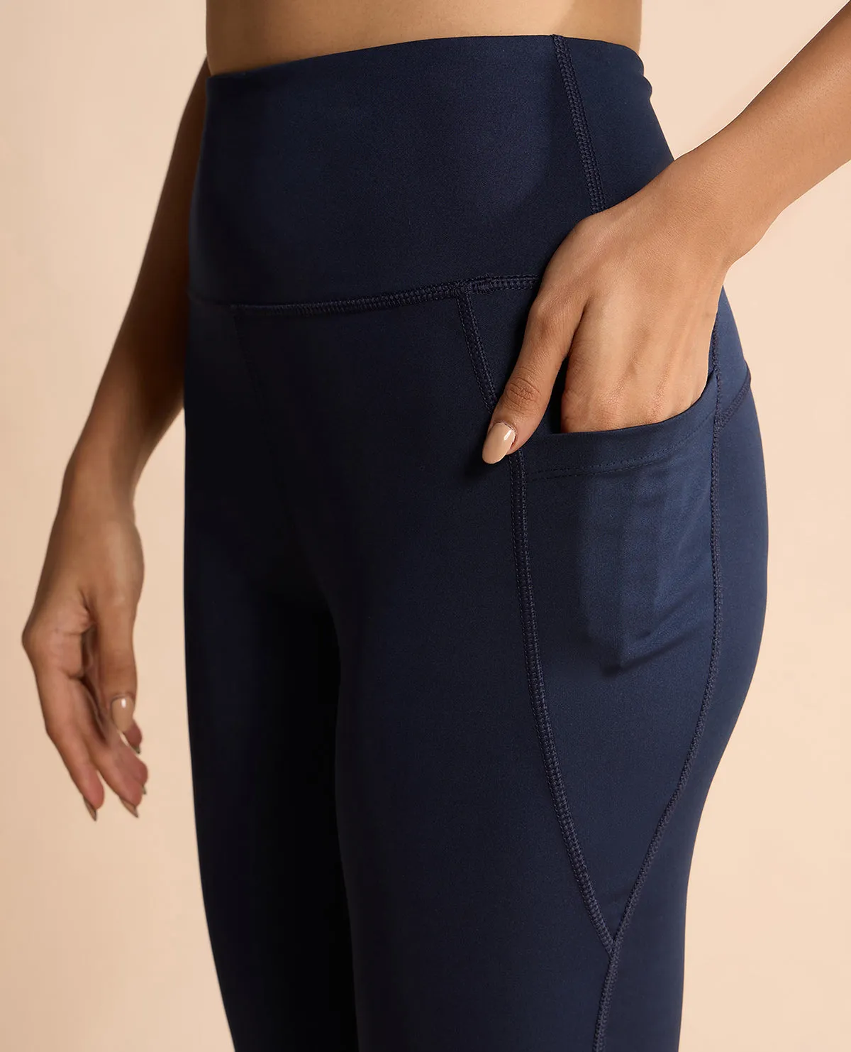 Women Stretchable Long Length Flared Pants Navy