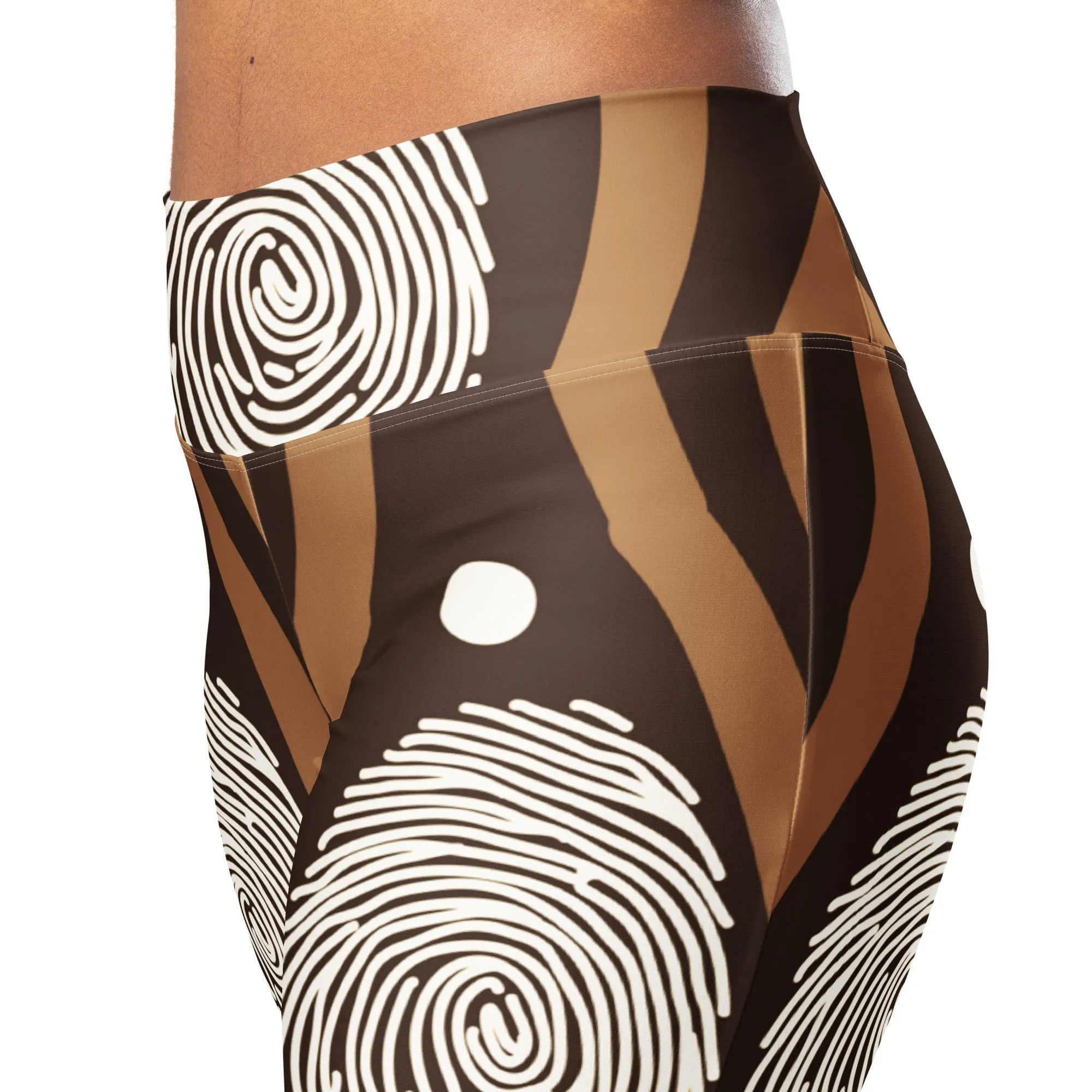 Womens Flare Leggings - Brown White Geometric Lines