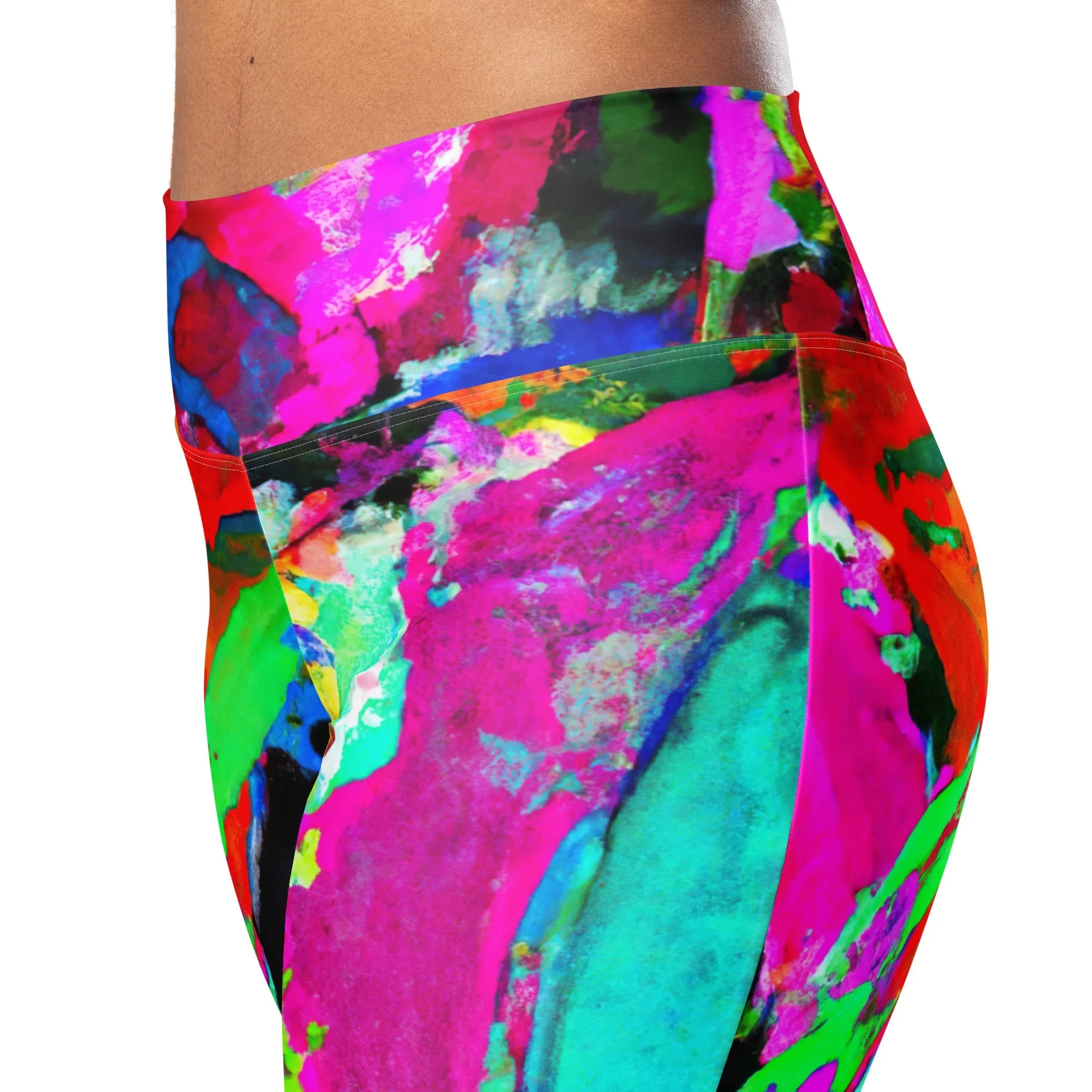 Womens Flare Leggings - Red Multicolor Abstract Print