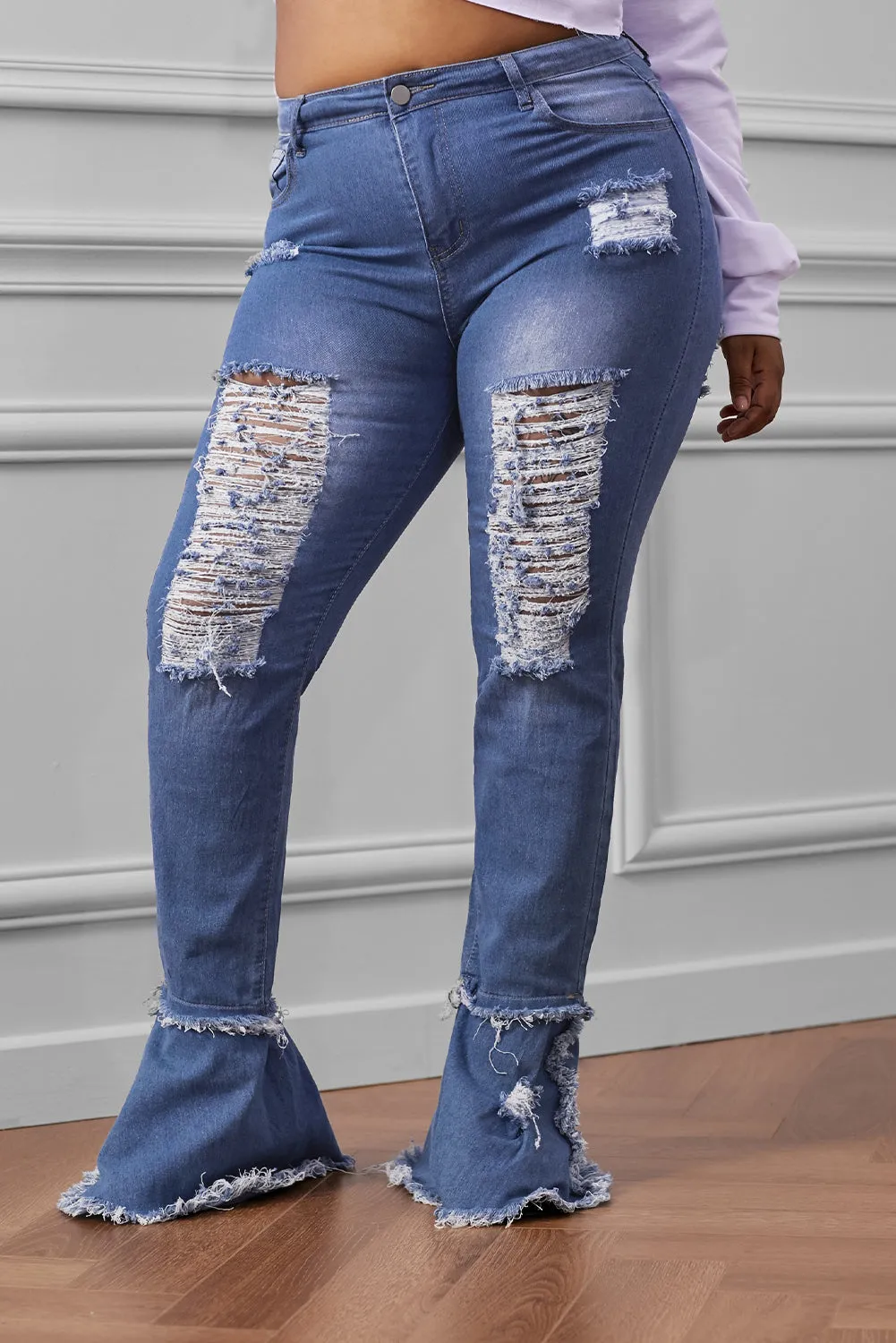 Women's Ripped Denim Pants Casual Bell Bottom Jeans for Women