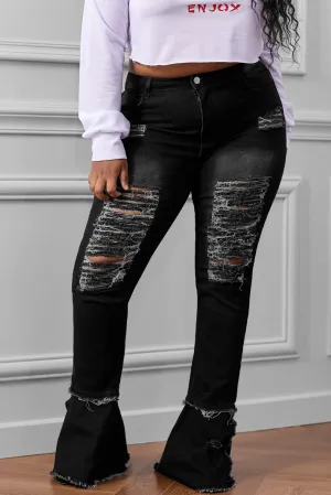 Women's Ripped Denim Pants Casual Bell Bottom Jeans for Women