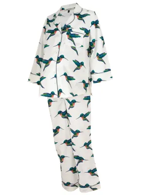 Womens Under-Bump Maternity Cotton Pyjamas White Hummingbird Print