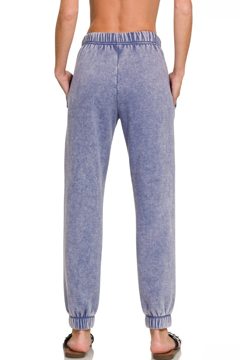 Zenana Acid Wash Fleece Sweatpants with Pockets