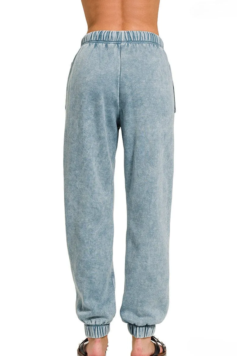 Zenana Acid Wash Fleece Sweatpants with Pockets